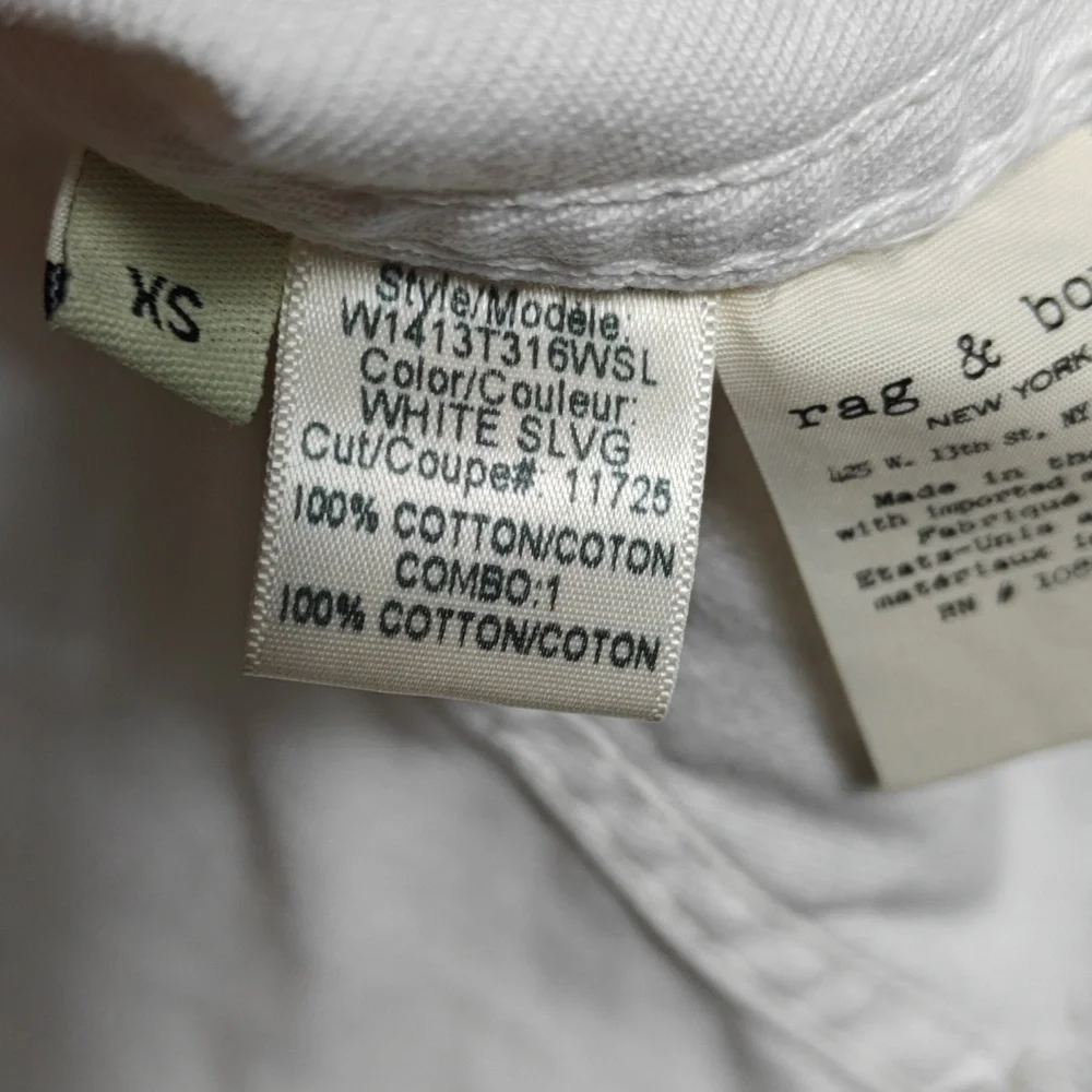 RAG & BONE / JEAN Button Up White Jean Jacket With Gray Hood Size Xsmall - Picture 4 of 16